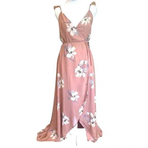 LULUS Rusty Rose High Low Maxi Wrap Dress  Size Adjustable S Boho Wedding Guest - Picture 3 of 11